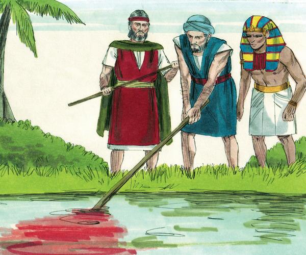 Moses (with Aaron) turning the water to blood Moses (with Aaron) turning the water to blood
