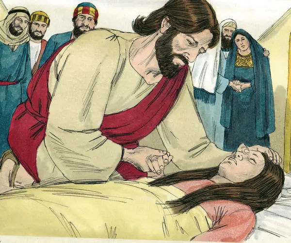 Jesus raising a dead girl